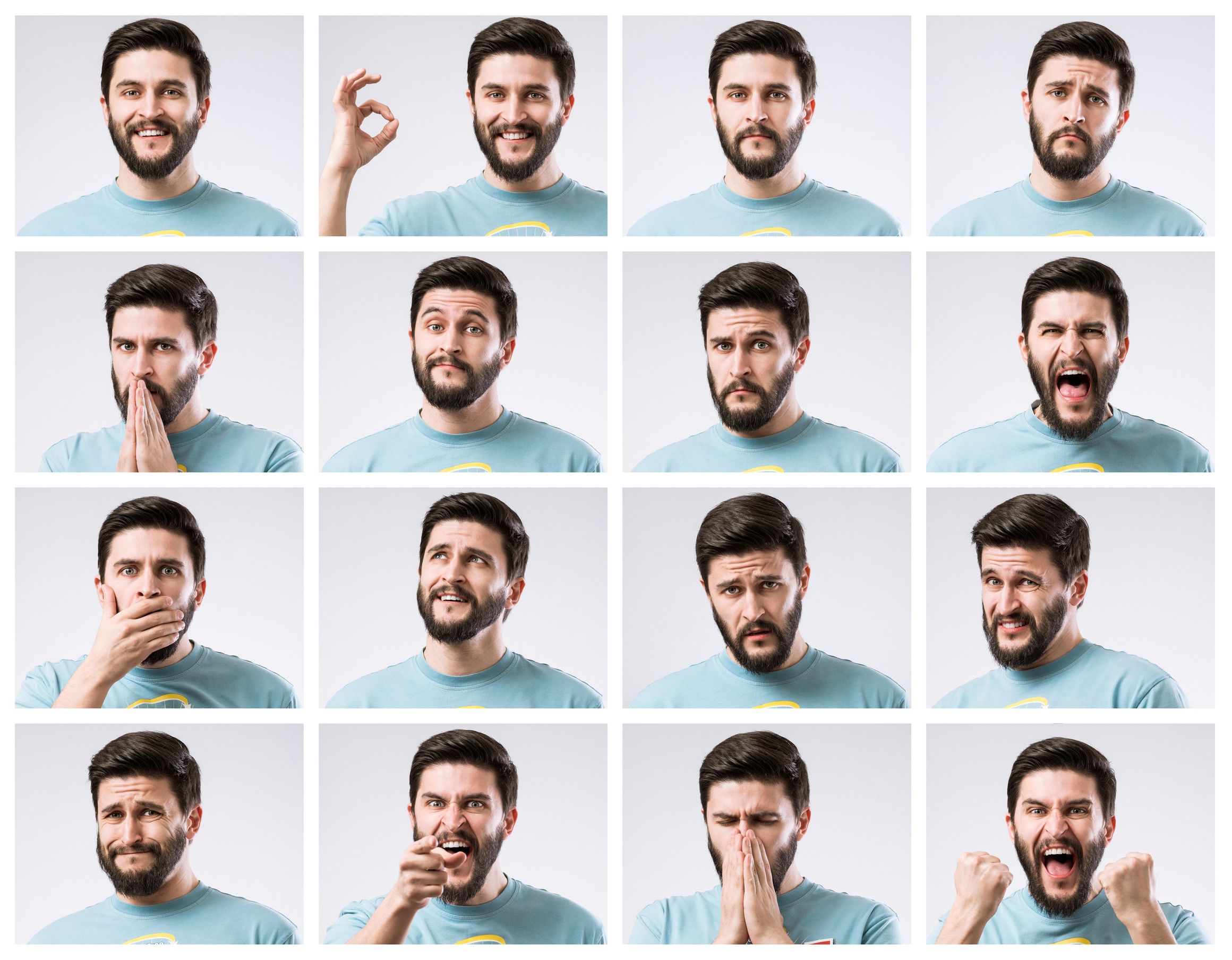 Emotions Faces Set Of Handsome Bearded Guy