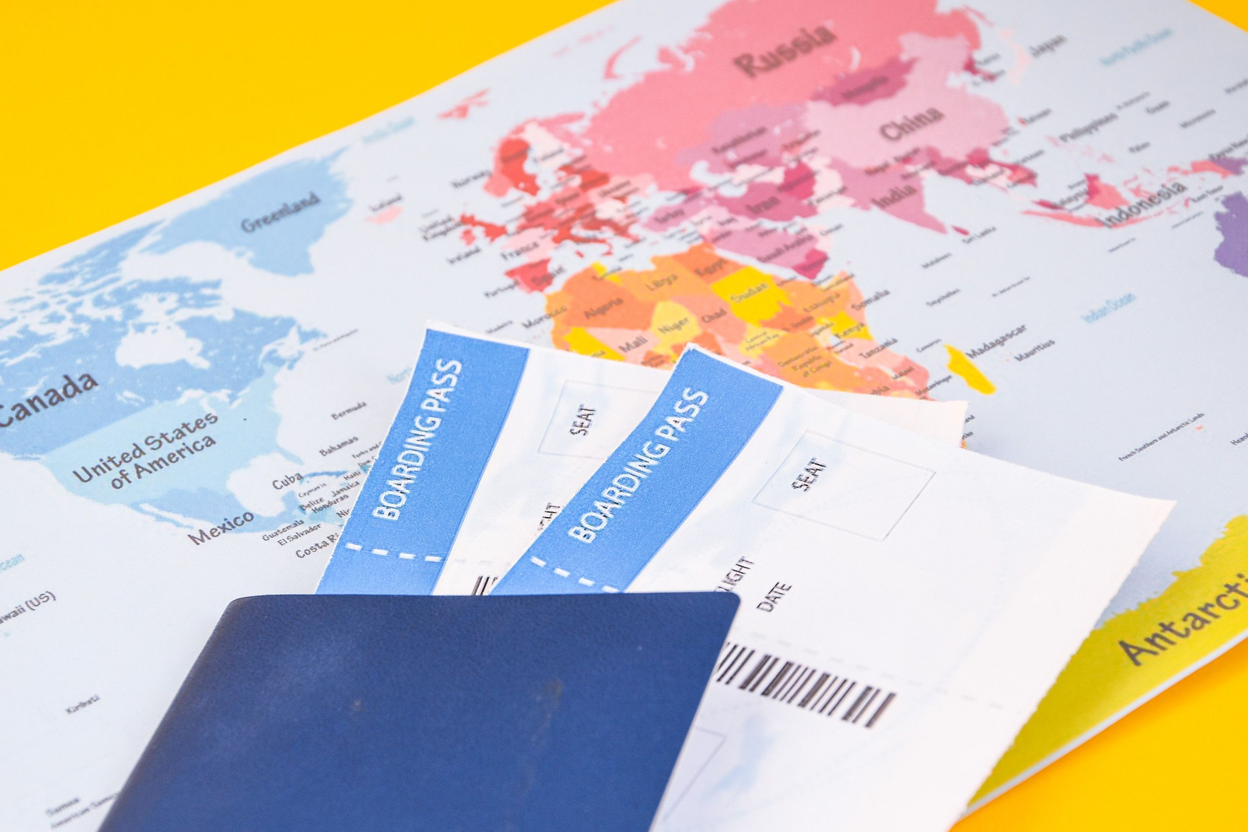 Passport Boarding Pass Over Map Travel Concept Passport On Map Ticket